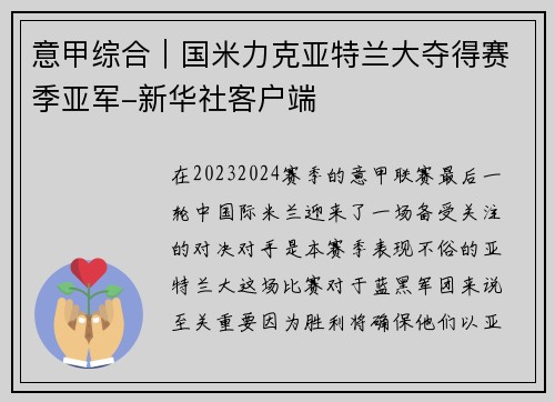 意甲综合｜国米力克亚特兰大夺得赛季亚军-新华社客户端